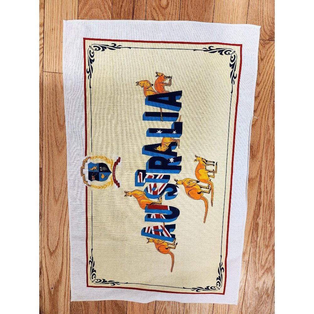 Australian Souvenir Tea Towel: Kangaroo Kitchen Decor, Linen Wall Art